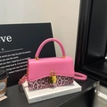Borsa a mano quadrata rosa leopardata con fibbia dorata e tracolla per donna - Rosa