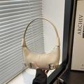 Minimalist cream white half-moon underarm bag with silver buckle and smooth finish - Off White