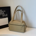 Large khaki canvas tote bag with double handles and front zipper pocket for commuting - Khaki