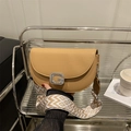 Camel saddle crossbody bag with rhinestone G buckle and geometric pattern strap - Khaki
