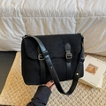 Classic black suede tote bag with leather straps and vintage gold metal buckles - Black