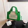 Green color block tote bag with BEPRO letters and detachable shoulder strap - Green