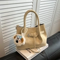 Minimalist cream crossbody bag with leather strap and cute puppy pendant on books - With Pendant / White