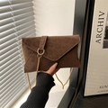 Brown leopard print suede envelope crossbody bag with a delicate gold chain strap - Brown