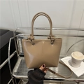 Bolso tipo cubo minimalista de cuero PU caqui con asas anudadas y correa larga de bandolera - Caqui