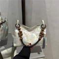 Chic jacquard underarm bag with landscape patterns and wooden bead handles - Blue