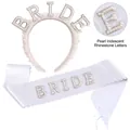 Braut-Set mit Perlen-Haarreif BRIDE und weißer Satinschärpe mit bunten Strasssteinen geschmückt - Irisierende Strass-Stil