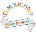 Set con tiara e fascia colorata IT'S MY BIRTHDAY per festa di compleanno da donna - Set Cerchietto Fascia con Paillettes