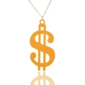Goldener Acryl-Dollarzeichen-Anhänger mit Glitzer und passender feiner goldener Kette - Goldenes Dollarzeichen (xl035)