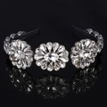 Lussuoso cerchietto da sposa in argento con tre grandi grappoli floreali in zircone - Bianco