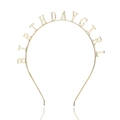 Golden Birthday Girl metal headband for parties with mirror polished finish on white background - Gold