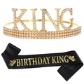 Set corona dorata e fascia nera Birthday King per feste di compleanno uomo - Corona d'Oro + Fascia Nera
