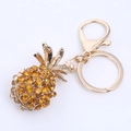 Golden pineapple keychain with yellow crystals featuring key ring and lobster clasp - Key Ring Inner Diameter 2.3cm / Dark Champagne