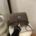 Brown monogram crossbody bag with silver chain strap and metal buckle in casual style - Brown