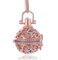 Ciondolo a sfera cava in oro rosa con motivi geometrici e strass bianchi - Solo Ciondolo Oro Rosa (Senza Catena)
