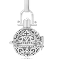 Pendente a sfera d'argento traforato con diamanti brillanti e motivi geometrici fini - Ciondolo Tono Argento Solo (Senza Catena)