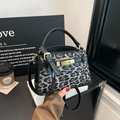 Trendy leopard print crossbody small square bag with gold hardware and black leather handles - Leopard Print Black