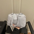 Minimalist light gray PU leather Boston bag with fashion logo and long top handles - Blue