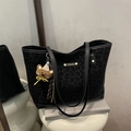 Schicke Tragetasche mit schwarzem Leopardenmuster, Fashion-Tag und süßem Bären-Anhänger - Ohne Anhänger / Schwarz