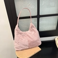 Elegante bolso hobo de felpa rosa claro para mujer con piel sintética suave y correa lisa - Rosa