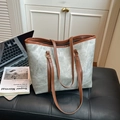 Borsa tote verde fagiolo retrò con manici in pelle marrone e grande capacità - Grigio