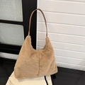 Bolso de hombro de piel sintética camel con correa de cuero marrón para otoño invierno - Caqui