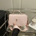 Borsa a tracolla rosa chiaro minimalista con fibbia a U dorata e tracolla larga - Marrone