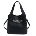 Fashionable black textured bucket bag with silver metal cross lock for women - Black