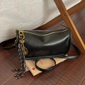 Black vintage barrel crossbody bag with woven tassel charm and gold hardware detail - Without Pendant / Black