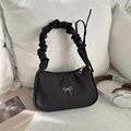Sweet black underarm bag with silver butterfly and pleated shoulder strap design - Black