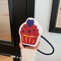 Mini borsa a tracolla a forma di cupcake in pelle rossa, gialla e bianca con cuore - Bianco e rosso