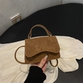 Minimalist brown crossbody square bag for women with vintage flap and top handle - Brown