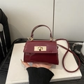 Glänzende burgunderrote Mini-Handtasche mit goldenem Drehverschluss und Schultergurt - Rot