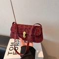Retro dark red leopard print underarm bag with a golden oval twist lock closure - Red