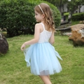 Détail d'une robe en dentelle pour fille avec jupe en tulle bleu clair multicouche - Bleu / 80cm