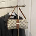 Vintage baguette Umhängetasche mit geometrischem Monogramm-Druck und braunem Lederriemen - Stil 1 Khaki