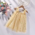 Robe d'été jaune en tulle pour fille avec broderie marguerite et bretelles à volants - 80cm / Jaune clair