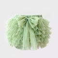 Mint green multilayer tulle tutu skirt with elastic waist and large mesh bow - 80cm / Bottoms / Green