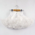 White multilayered tutu skirt for girls with a decorative satin bow on the waist - White