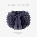 Dark grey fluffy tutu skirt for girls with a large decorative ribbon bow on the waist - 80cm / Bottoms / Dark Gray
