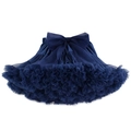 Dark blue layered tulle tutu pettiskirt for girls with a large matching silk bow - Navy Blue
