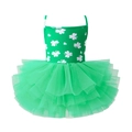 Girl's green ballet tutu dress with shamrock patterns for St. Patrick's Day performance - 120cm / Top And Bottom / Four-Leaf Clover