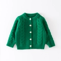 Groen gebreid vest voor meisjes met kabelpatronen en gouden knopen voor Kerstmis - 90cm / Tops / Groen