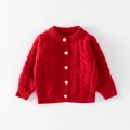 Rood gebreid vest voor meisjes met kabelpatroon en metalen knopen in klassieke feeststijl - 90cm / Tops / Rood
