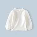 Détail de chemisier blanc pour fille avec col à volants et manches bouffantes en tulle - T-shirt couche de base / Blanc / 90