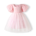 Détail d'une robe princesse rose pour fille avec bustier en satin et jupon en tulle doux - 90cm / Rose