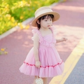 Girl's pink summer mesh princess dress with ruffled neckline and layered tutu skirt - Dusty Pink