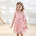 Robe en tulle rose pour filles avec pois blancs et une grande décoration de nœud doux - XS / Rose