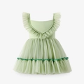 Vestido de princesa para niña verde menta con volantes y falda de tul multicapa con encaje - 120cm / Verde Aguacate