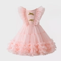 Vestido de princesa de tul rosa sin mangas para niñas con lazos de lentejuelas - Rosa / 120cm